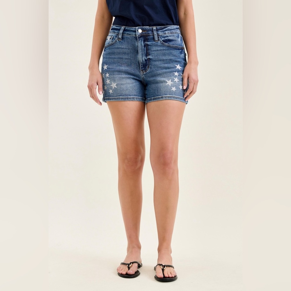 Judy Blue High Rise Slim Star Splatter Jean Shorts
